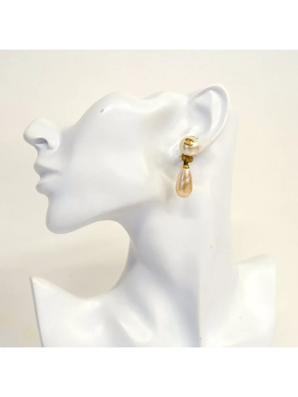 Chanel Earrings Vintage CC Logo Gold Plated Faux Pearl